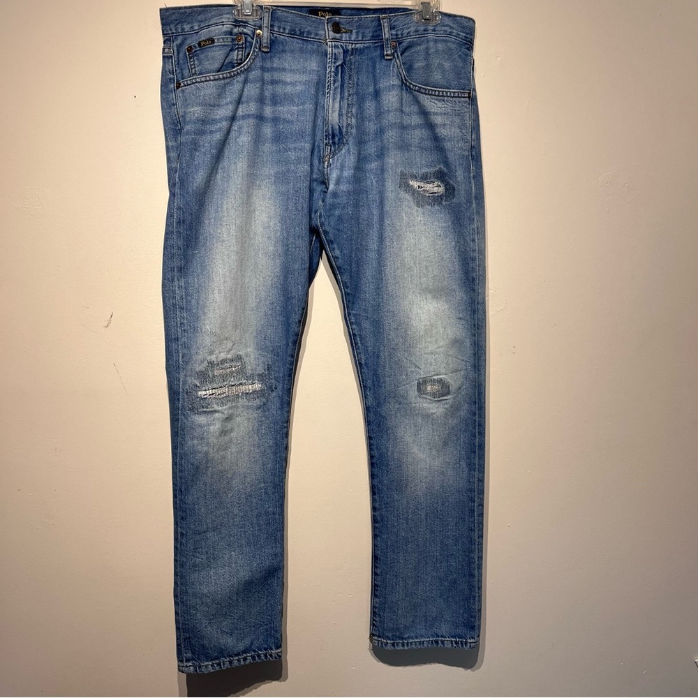 Ralph Lauren Men's Slim Straight Light Blue Distressed Jeans